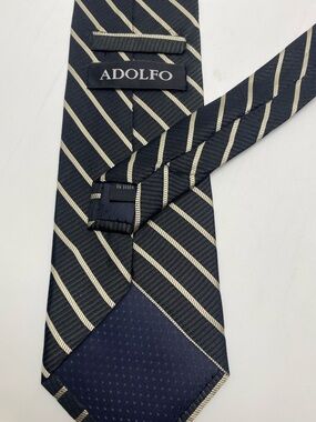Adolfo Navy and Cream Diagonal Repp Stripe Silk Tie # 0033